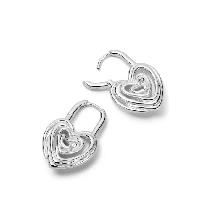 Daisy Scribble Heart Lock Earrings, Sterling Silver