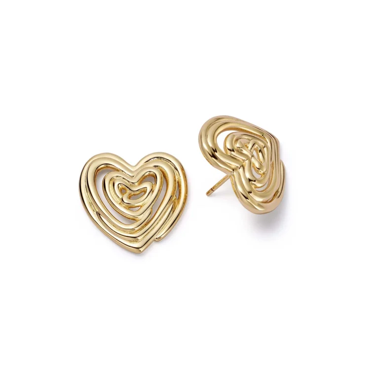 Daisy Scribble Heart Earrings, Gold Plated