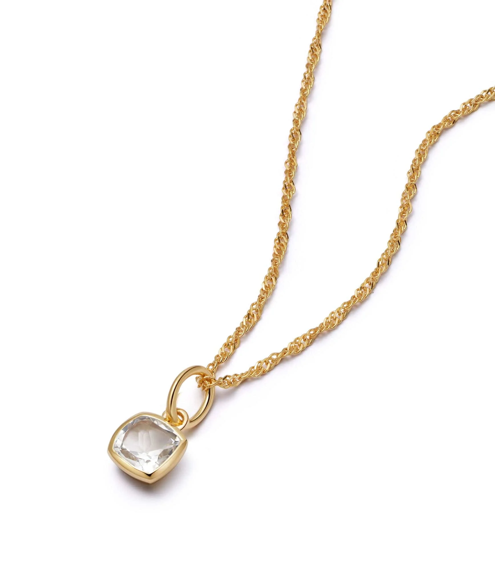 Daisy April White Topaz Birthstone Charm Necklace 18ct Gold Plate